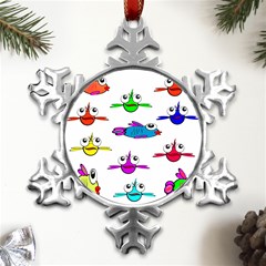 Fish Swim Cartoon Funnycute Metal Small Snowflake Ornament by Sapixe