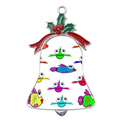 Fish Swim Cartoon Funnycute Metal Holly Leaf Bell Ornament