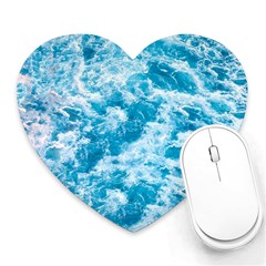 Blue Ocean Wave Texture Heart Mousepad by Jack14