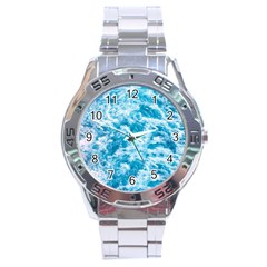 Blue Ocean Wave Texture Stainless Steel Analogue Watch by Jack14