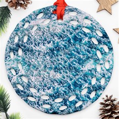 Summer Blue Ocean Wave Round Filigree Ornament (two Sides)