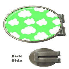 Cute clouds green neon Money Clips (Oval) 