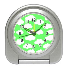 Cute Clouds Green Neon Travel Alarm Clock by ConteMonfrey