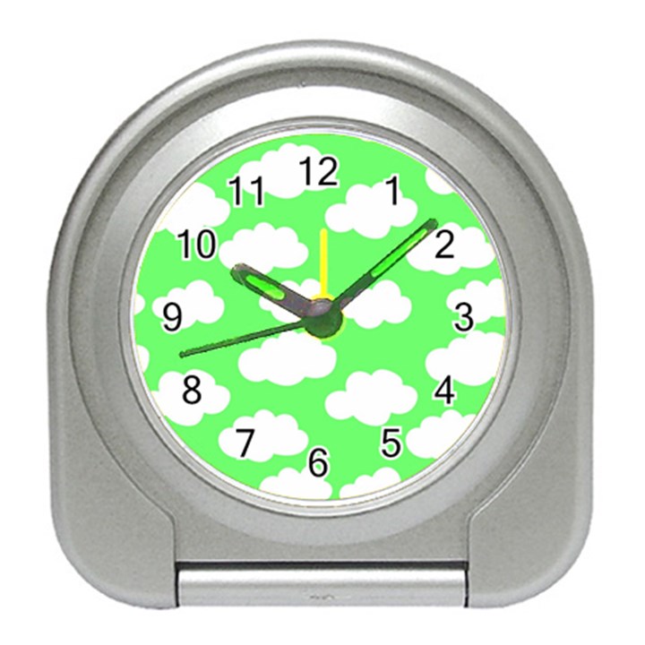 Cute clouds green neon Travel Alarm Clock