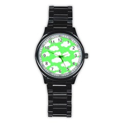 Cute clouds green neon Stainless Steel Round Watch