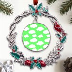 Cute clouds green neon Metal X mas Wreath Holly leaf Ornament Front