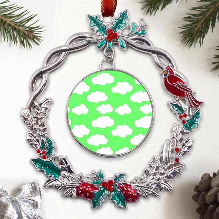 Cute clouds green neon Metal X mas Wreath Holly leaf Ornament