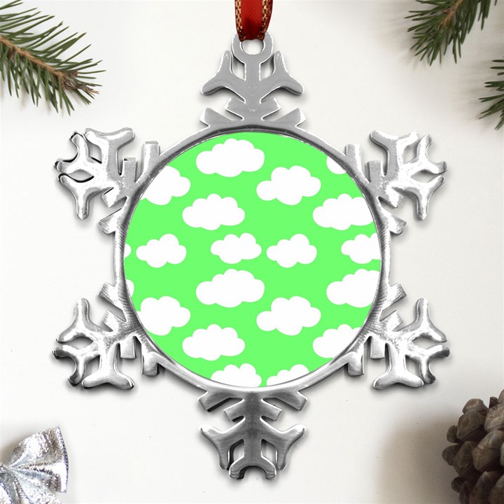 Cute clouds green neon Metal Small Snowflake Ornament