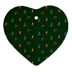 Christmas Green Pattern Background Ornament (heart) by Pakjumat