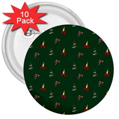 Christmas Green Pattern Background 3  Buttons (10 Pack)  by Pakjumat