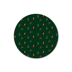 Christmas Green Pattern Background Rubber Round Coaster (4 Pack) by Pakjumat