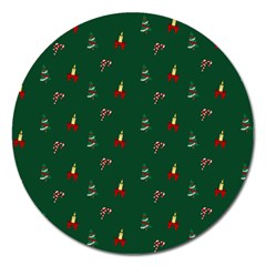 Christmas Green Pattern Background Magnet 5  (round) by Pakjumat