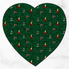 Christmas Green Pattern Background Jigsaw Puzzle (heart) by Pakjumat