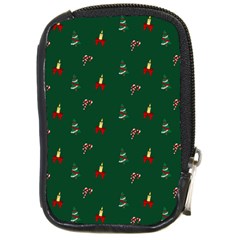 Christmas Green Pattern Background Compact Camera Leather Case by Pakjumat