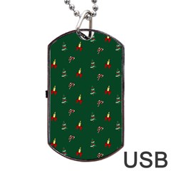 Christmas Green Pattern Background Dog Tag Usb Flash (two Sides) by Pakjumat