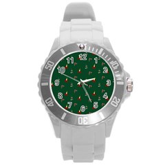 Christmas Green Pattern Background Round Plastic Sport Watch (l) by Pakjumat