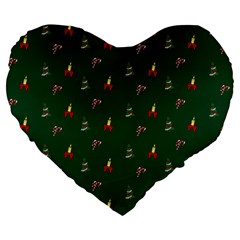 Christmas Green Pattern Background Large 19  Premium Heart Shape Cushions by Pakjumat