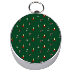 Christmas Green Pattern Background Silver Compasses by Pakjumat