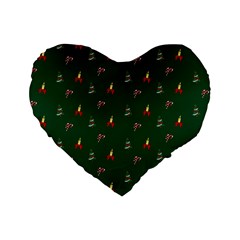 Christmas Green Pattern Background Standard 16  Premium Flano Heart Shape Cushions by Pakjumat