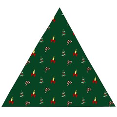 Christmas Green Pattern Background Wooden Puzzle Triangle by Pakjumat