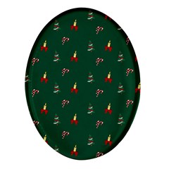 Christmas Green Pattern Background Oval Glass Fridge Magnet (4 Pack) by Pakjumat