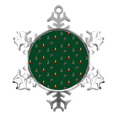 Christmas Green Pattern Background Metal Small Snowflake Ornament by Pakjumat