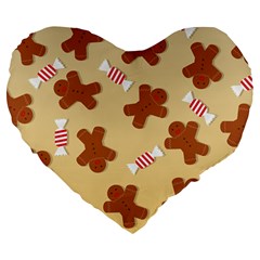 Gingerbread Christmas Time Large 19  Premium Heart Shape Cushions