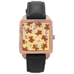 Gingerbread Christmas Time Rose Gold Leather Watch  by Pakjumat