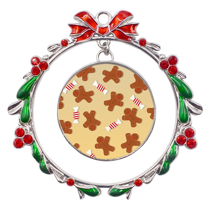 Gingerbread Christmas Time Metal X mas Wreath Ribbon Ornament