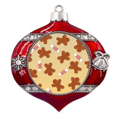 Gingerbread Christmas Time Metal Snowflake And Bell Red Ornament by Pakjumat