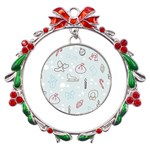 Winter Pattern Background Element Metal X mas Wreath Ribbon Ornament Front