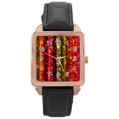 Back White Hearts Snowflakes Rose Gold Leather Watch  by Pakjumat