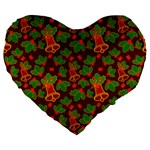 Christmas Pattern Large 19  Premium Flano Heart Shape Cushions Front