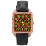 Template Christmas Pattern Rose Gold Leather Watch  Front