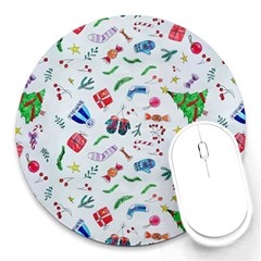 Illustration Christmas Pattern Round Mousepad by Pakjumat