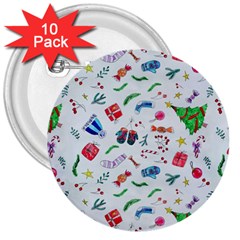 Illustration Christmas Pattern 3  Buttons (10 Pack)  by Pakjumat