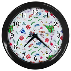 Illustration Christmas Pattern Wall Clock (black) by Pakjumat