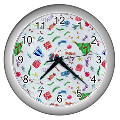 Illustration Christmas Pattern Wall Clock (silver) by Pakjumat