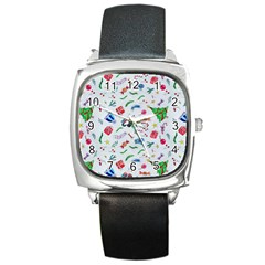 Illustration Christmas Pattern Square Metal Watch by Pakjumat