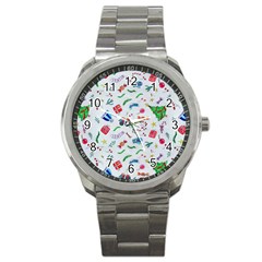 Illustration Christmas Pattern Sport Metal Watch by Pakjumat