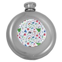 Illustration Christmas Pattern Round Hip Flask (5 Oz) by Pakjumat