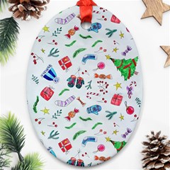 Illustration Christmas Pattern Oval Ornament (two Sides) by Pakjumat