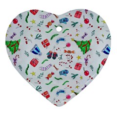 Illustration Christmas Pattern Heart Ornament (two Sides) by Pakjumat