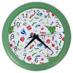 Illustration Christmas Pattern Color Wall Clock by Pakjumat