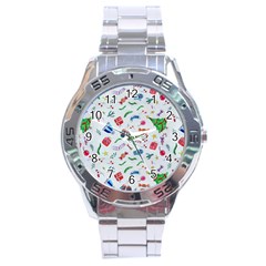 Illustration Christmas Pattern Stainless Steel Analogue Watch by Pakjumat