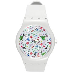 Illustration Christmas Pattern Round Plastic Sport Watch (m) by Pakjumat