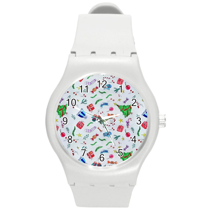 Illustration Christmas Pattern Round Plastic Sport Watch (M)