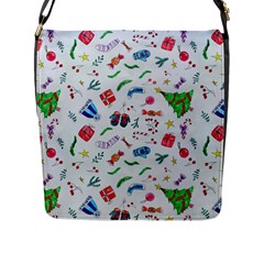 Illustration Christmas Pattern Flap Closure Messenger Bag (l) by Pakjumat