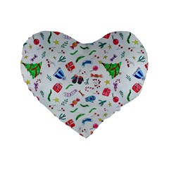 New Year Christmas Winter Standard 16  Premium Flano Heart Shape Cushions by Pakjumat