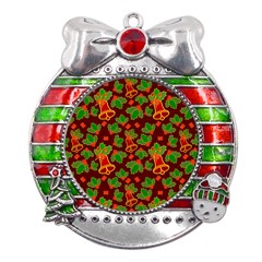 Template Christmas Pattern Metal X mas Ribbon With Red Crystal Round Ornament by Pakjumat